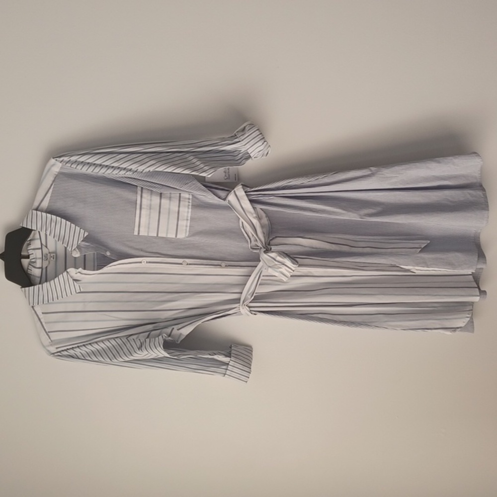2X Blue & White striped plus size shirt dress w/ belt and buttons dinner dress